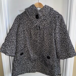 Herringbone Tweed Coat Womens L 3/4 Sleeve Button Whimsigoth Elegant Feminine